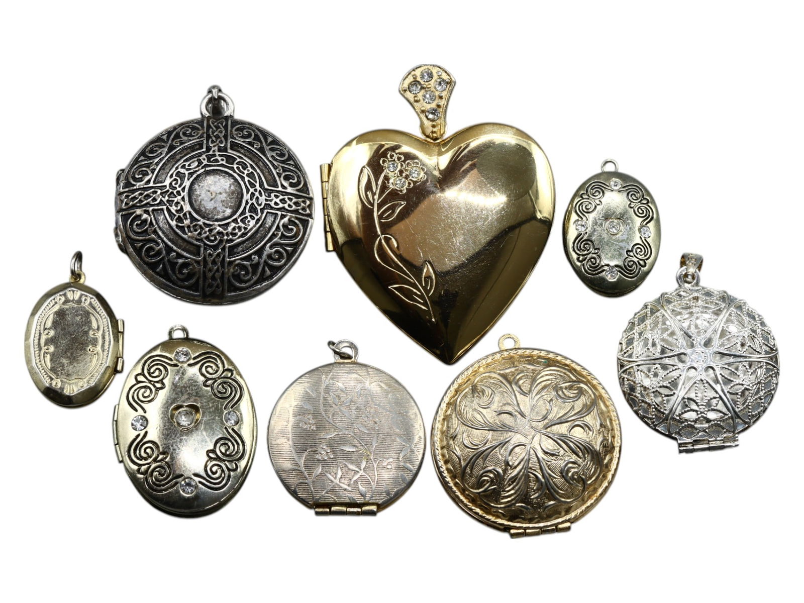 Vintage Ornate Locket Pendant Collection - Embossed Heart & Filigree Round Keepsakes (1 of 2)