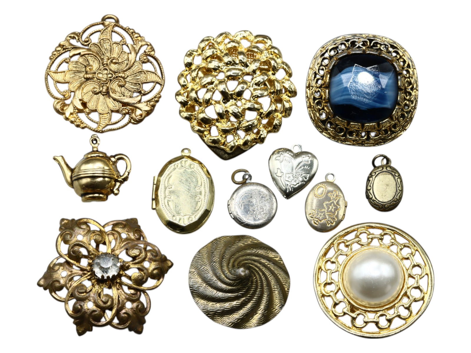 Vintage Mixed Jewelry Components Lot - Lockets, Filigree Medallions & Decorative Charms (1 of 2)