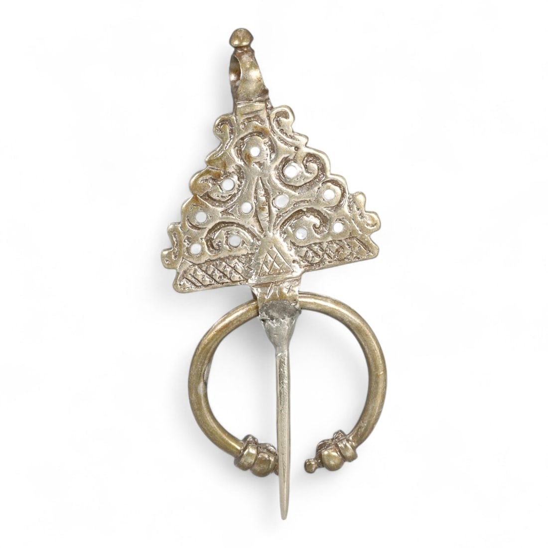 Ancient Medieval European Tree Motif Silver Fibula Brooch, c. 9th-12th Century CE (1 of 2)