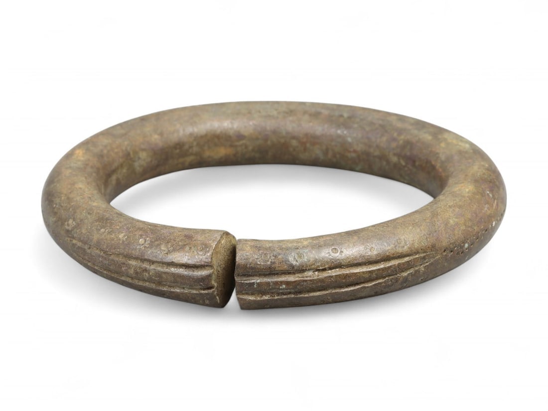 Medieval European Solid Bronze Authority Bracelet with Linear Motif Terminals, c. 9th-12th Century (1 of 2)