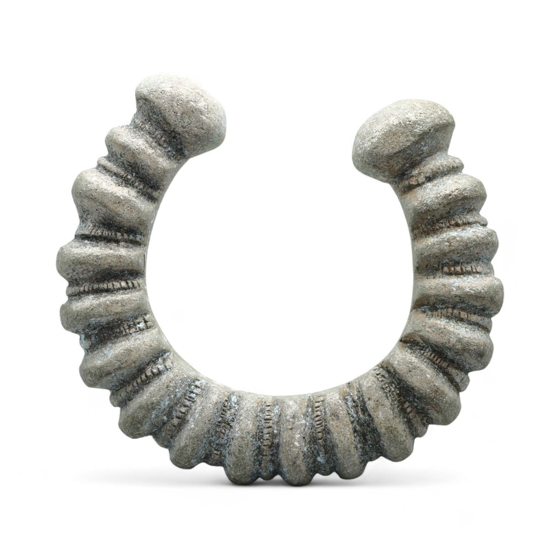Antique West African Ribbed Pewter Alloy Manilla Bracelet, c. 18th-19th Century CE (1 of 2)