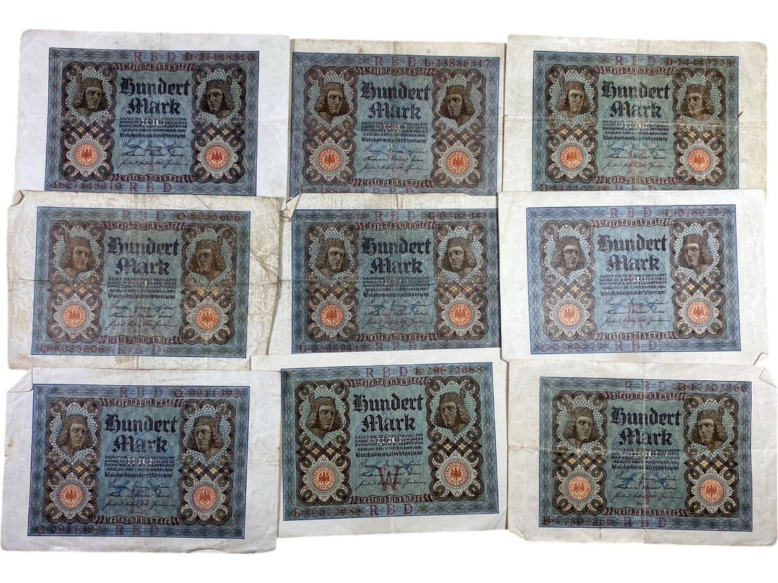 Timed Lot Auction - Historic Banknotes from Germany's War and Inflation Eras, Sold As Is: This timed auction showcases a powerful segment of financial history through original German banknotes, most dating from the World War I, Weimar hyperinflation, and WWII periods. Every lot includes mu