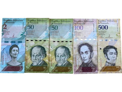 VENEZUELA: Bolivarian Icons - National Heritage Bolivares Note Set, ca. 2018-2019: This vibrant five-note set from the Republica Bolivariana de Venezuela vividly honors national heroes who shaped Latin American independence and cultural identity. Featured figures include Simon Boliv