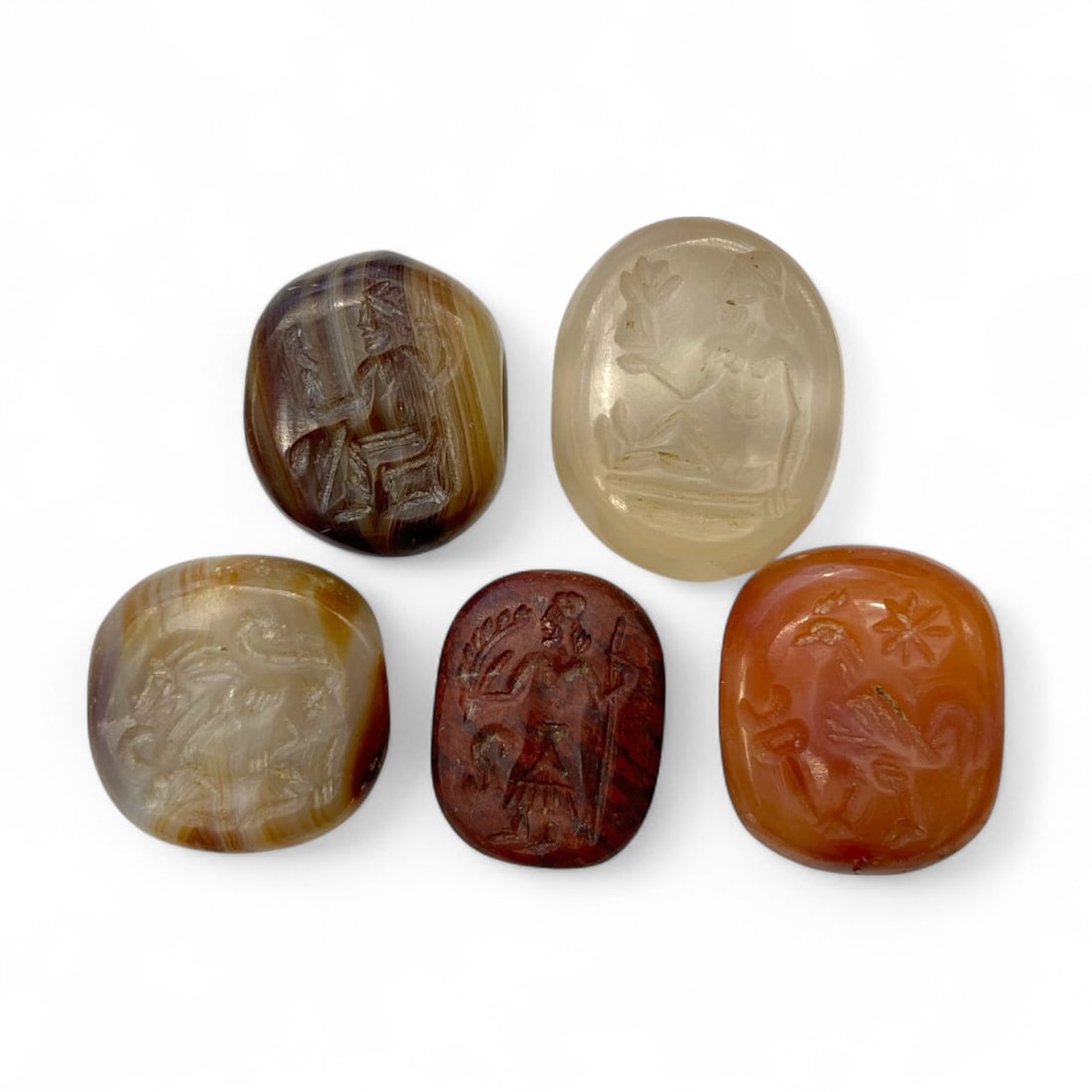 Ancient Sasanian Iconographic Hemispherical Agate Stamp Seals Collection, 3rd-7th Century CE - 36g (1 of 2)
