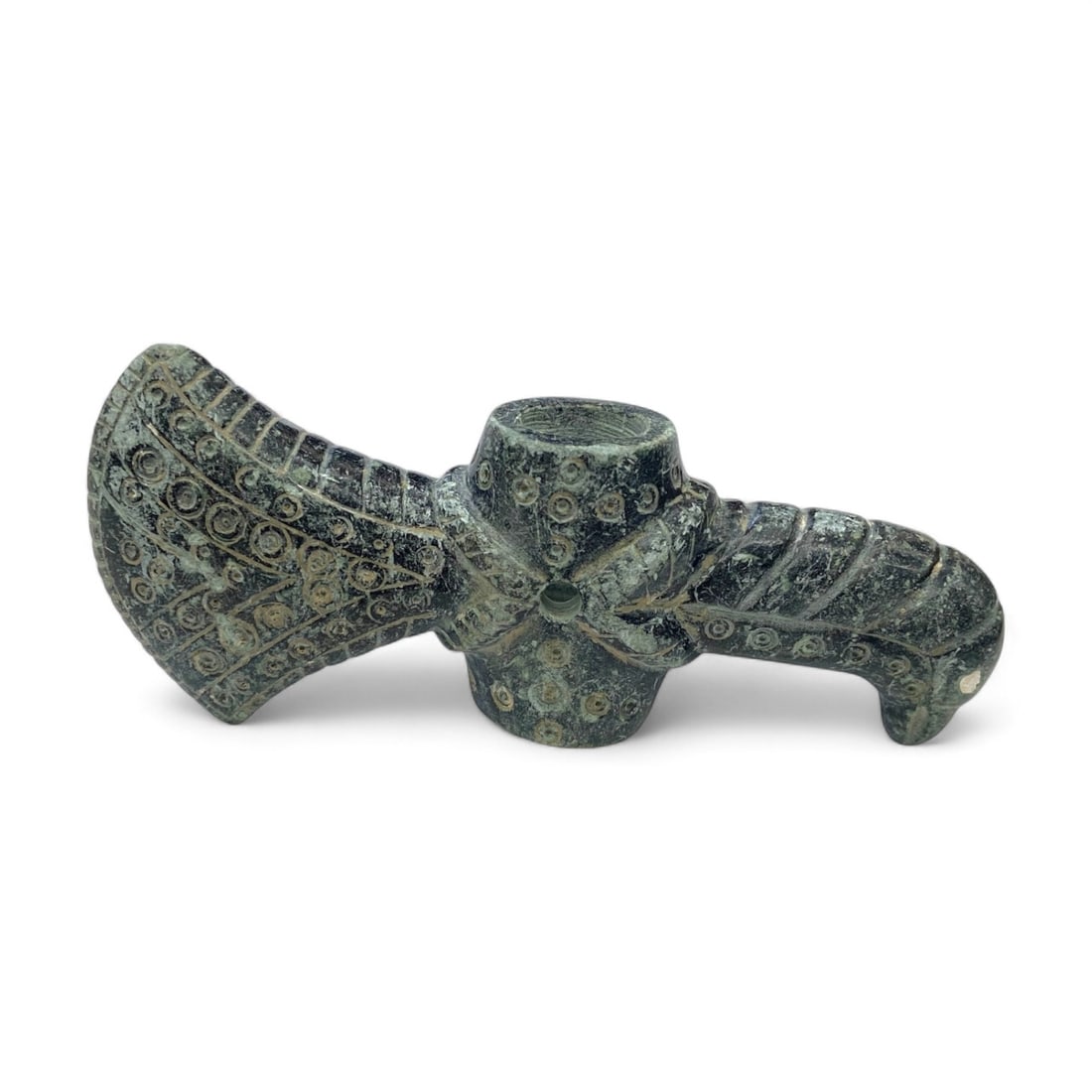Ancient Near Eastern Green Stone Ritual Axe Head with Bird Motif, c. 3rd Millennium BCE - 110g (1 of 4)