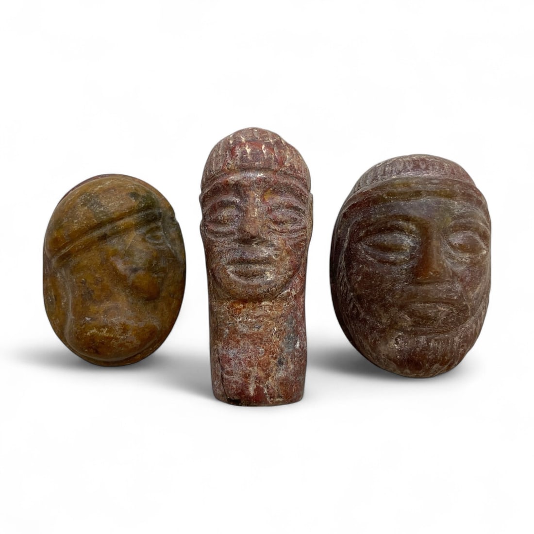 Ancient Near Eastern Anthropomorphic Stone Head Carvings Trio, c. 2nd-1st Millennium BCE, 74g (1 of 4)