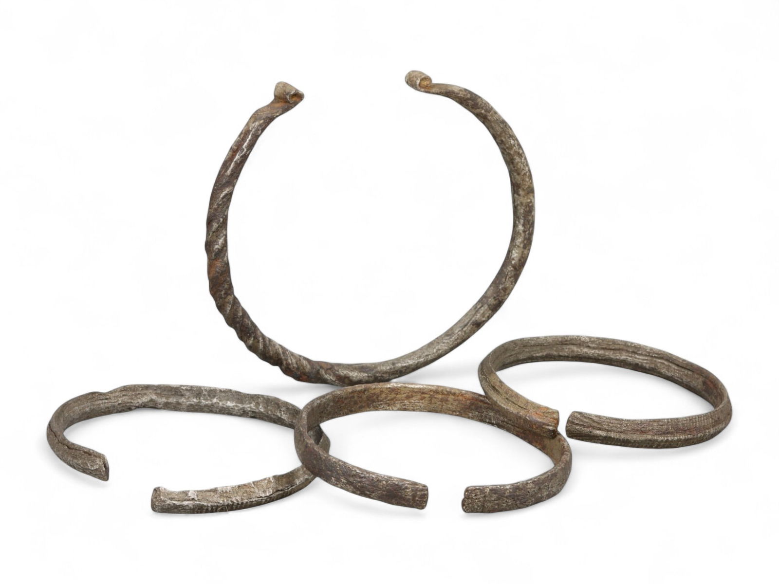 Ancient Viking Twisted Rod and Plain Cuff Iron Bracelet Set, c. 9th-11th Century CE, 84g (1 of 1)