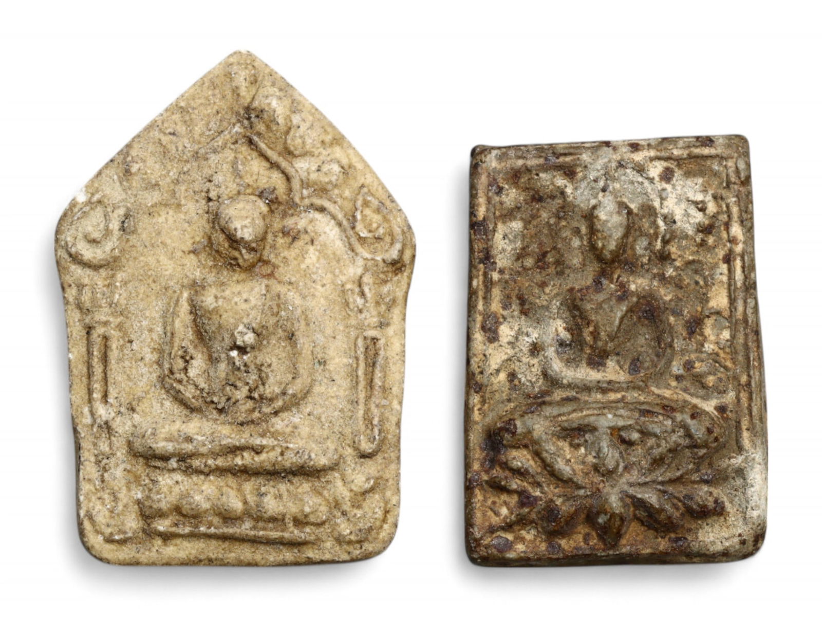 Antique Southeast Asian Floral-Arched and Lotus Buddha Terracotta Amulets, 18th-20th Century, 16g (1 of 2)