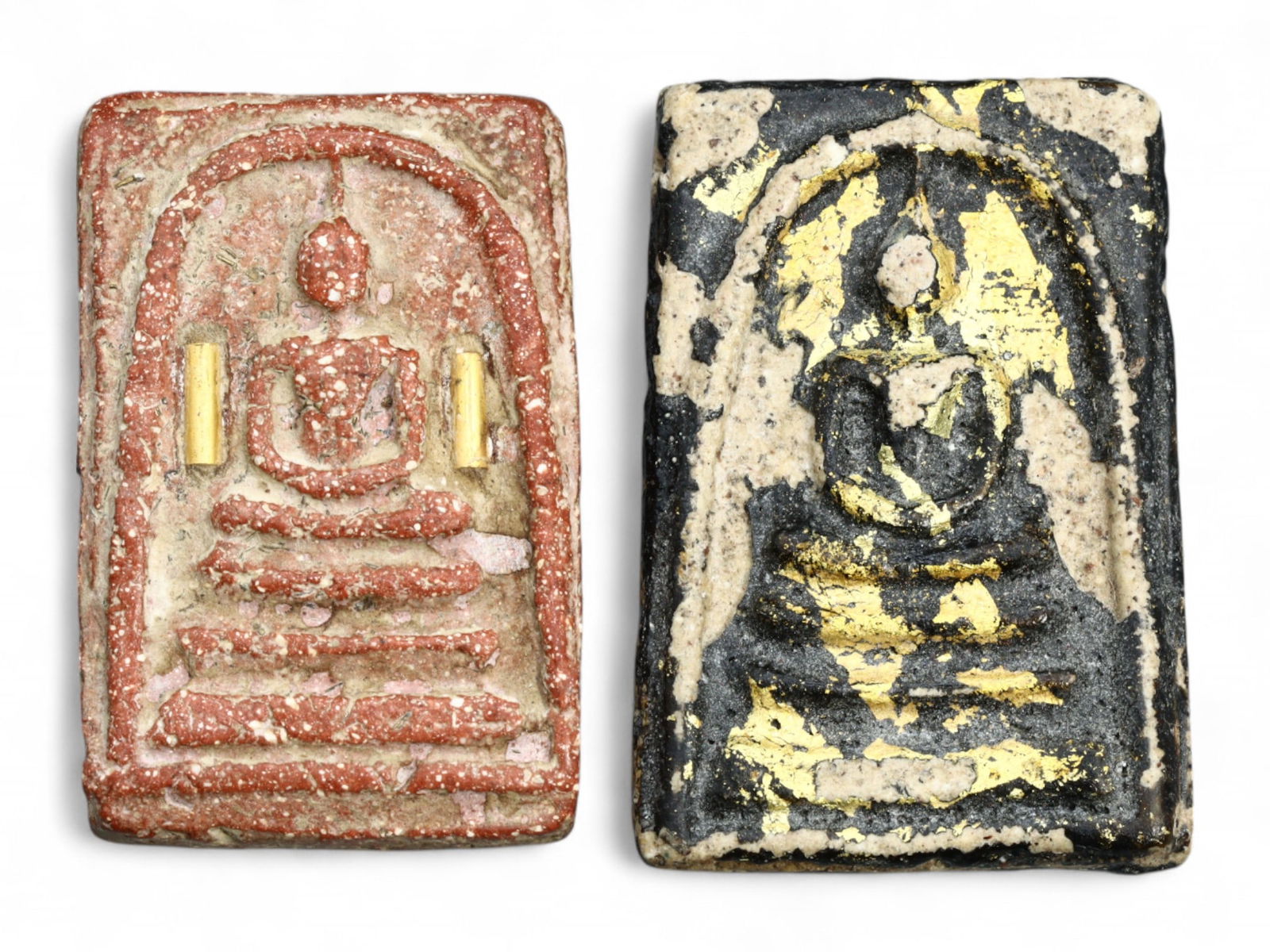Antique Southeast Asian Red Clay and Gilt Buddha Terracotta Amulet Pair, 18th-20th Century, 20g (1 of 2)