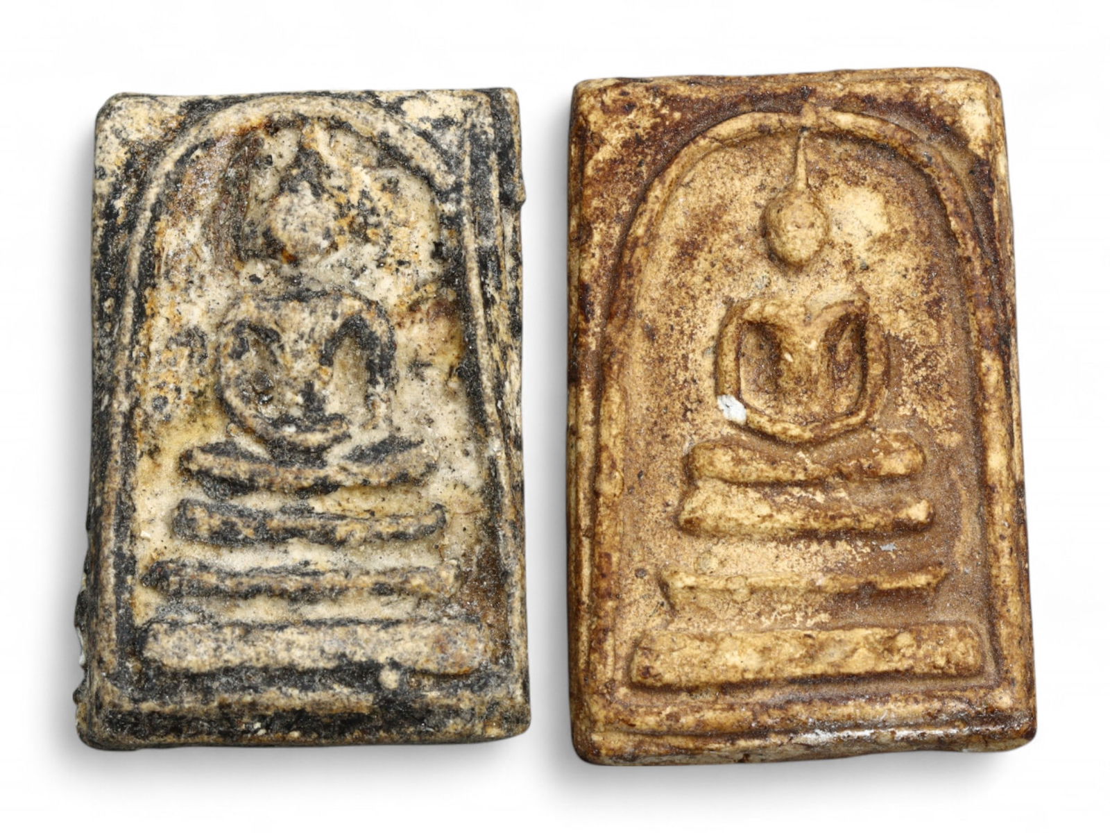 Antique Southeast Asian Bimorphic and Textured Buddha Terracotta Amulet Pair, 18th-20th Century, 16g (1 of 2)