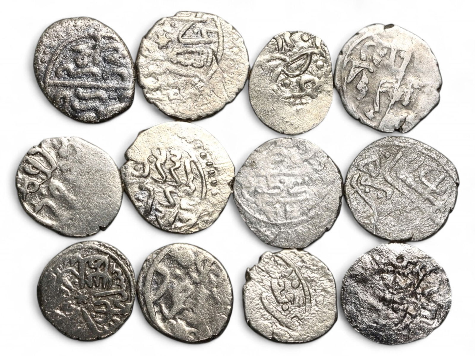 Ancient Mongol Golden Horde Islamic Silver Dirham Hoard, 12 Coins, 7g Total Weight (1 of 2)