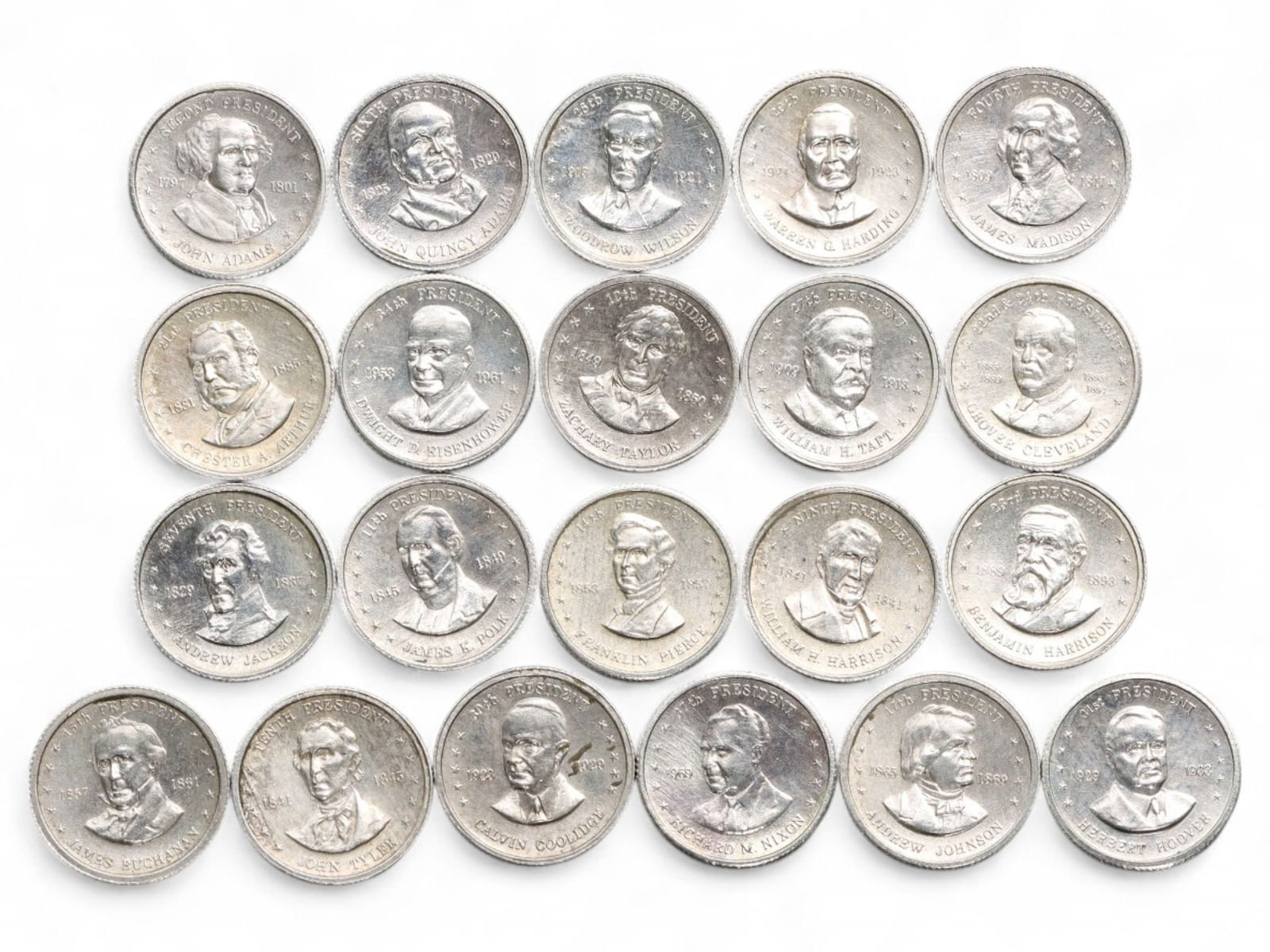 Modern Franklin Mint 21-Coin Silver Collection of U.S. Presidents, c. Late 20th Century, 25g (1 of 2)