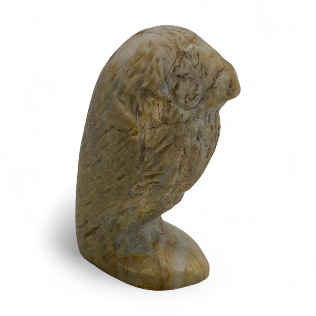 Ancient Near Eastern Vulture Symbolic Stone Guardian Figurine, c. 2nd-1st Millennium BCE, 90g: This evocative stone figurine, carved in the form of a vulture or raptor, reflects the profound symbolic traditions of the Ancient Near East, where birds of prey were venerated as intermediaries betwe