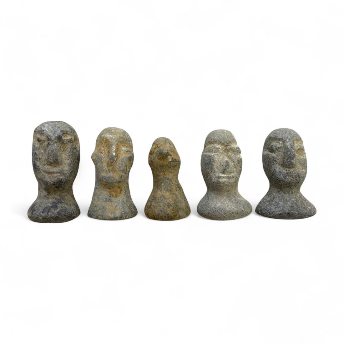 Ancient Greco-Bactrian Steatite Idol Heads, 5pcs, c. 2nd-1st Century BCE, 48g (1 of 3)