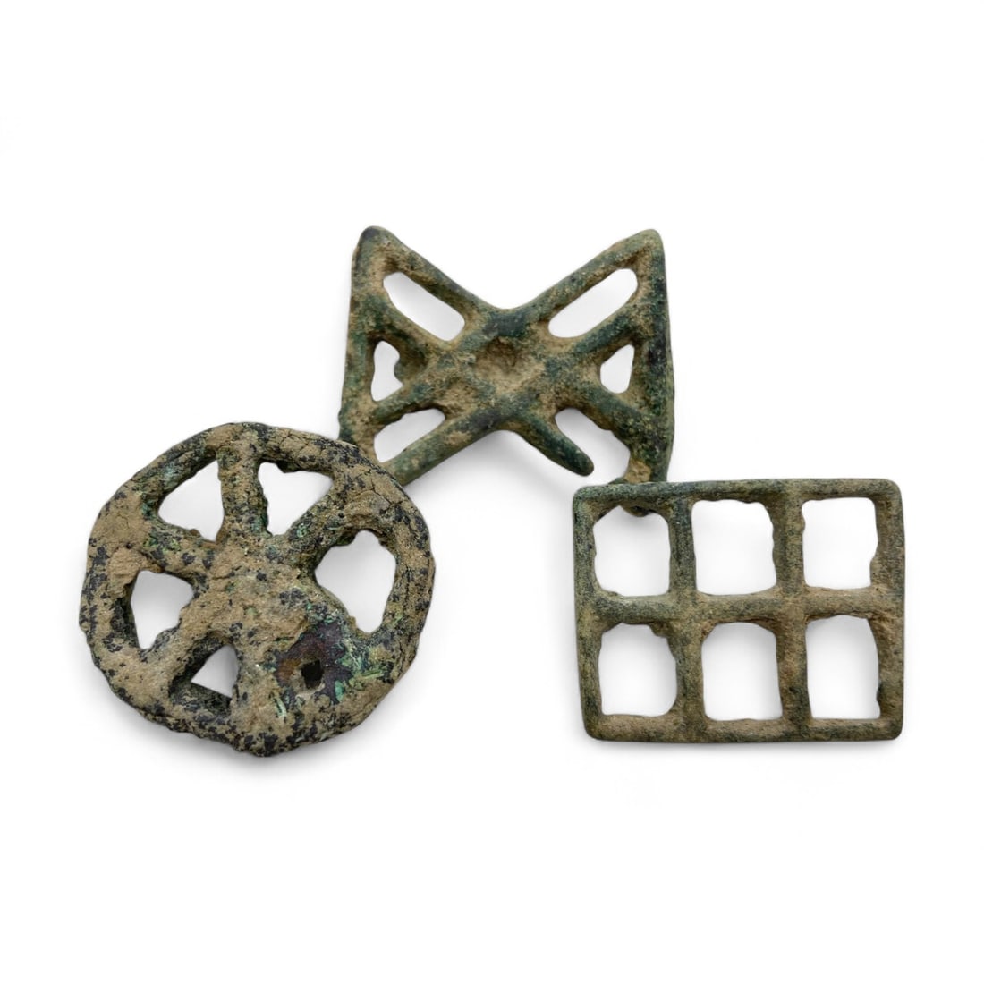 Ancient Greco-Bactrian Geometric Openwork Copper Alloy Stamp Seals, c. 3rd-2nd Century BCE, 40g (1 of 2)