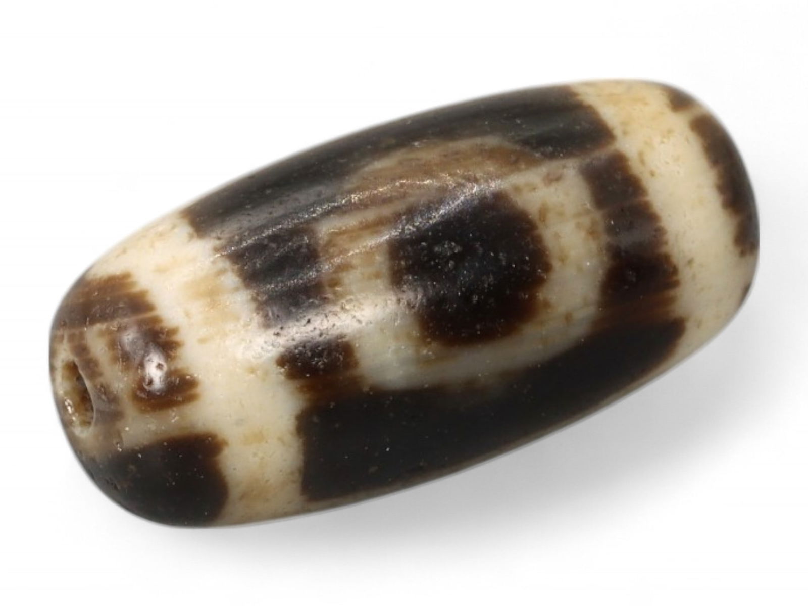 Antique Tibetan 2-Eyed Harmony Agate Dzi Bead, 1.9x0.9cm, 3g (1 of 4)