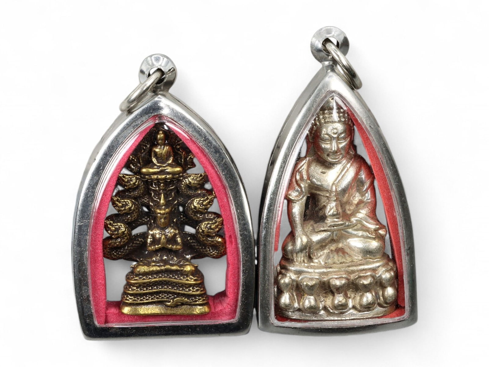 Antique Thai Naga Protection & Meditative Buddha Miniature Amulet Pair, 18th-20th Century, 83g (1 of 2)