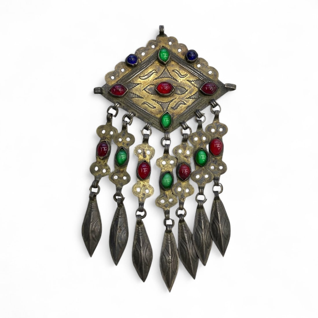 Antique Central Asian Silver Talismanic Chandelier Pendant with Glass Inlays, 19th Century, 41g (1 of 2)