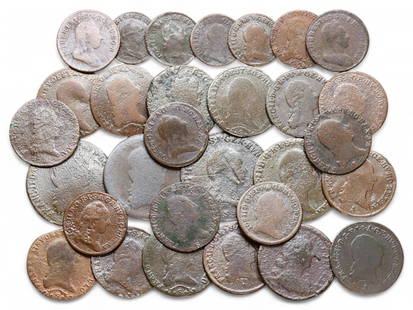 18th-19th Century Austro-Hungarian Copper and Bronze Coin Lot, Mixed Denominations, 133g (30 Coins): This substantial collection of 30 Austro-Hungarian copper and bronze coins offers a rich blend of imperial numismatics, spanning from the late 1700s through the 19th century. Weighing a total of 133 g
