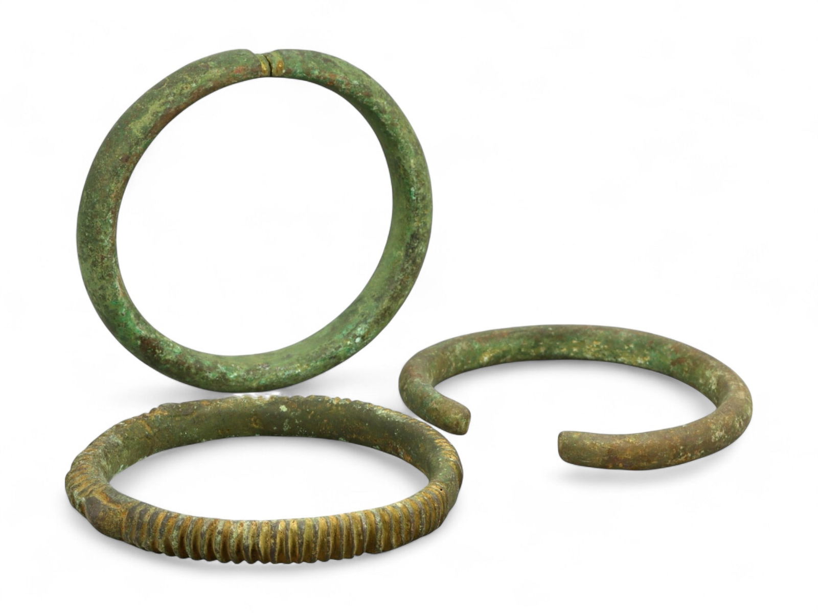 Ancient Post-Medieval Folk Motif Bronze Bracelets Trio, c. 15th-17th Century CE - 241g Total (1 of 1)