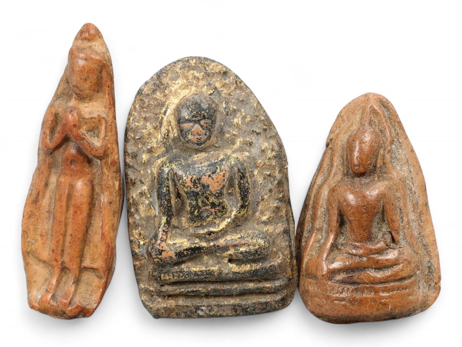Vintage Thai Meditative and Devotional Terracotta Amulet Trio, c. Mid 20th Century - 34g (1 of 2)