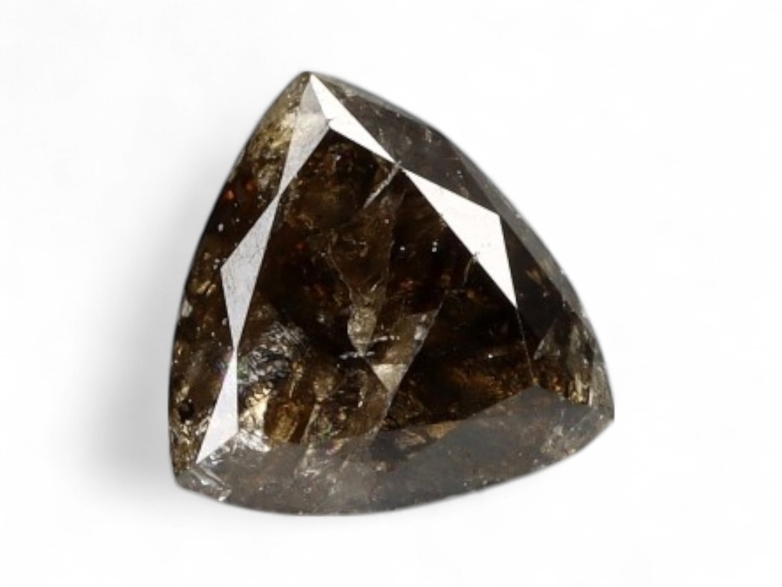 0.34ct Natural FANCY DEEP ESPRESSO Trillion-Cut Diamond, 4.6mm: A bold expression of color and geometry, this 0.34 carat natural diamond features a rare trillion cut paired with a deep espresso brown tone. Measuring 4.6mm, its richly mottled interior reveals smoky