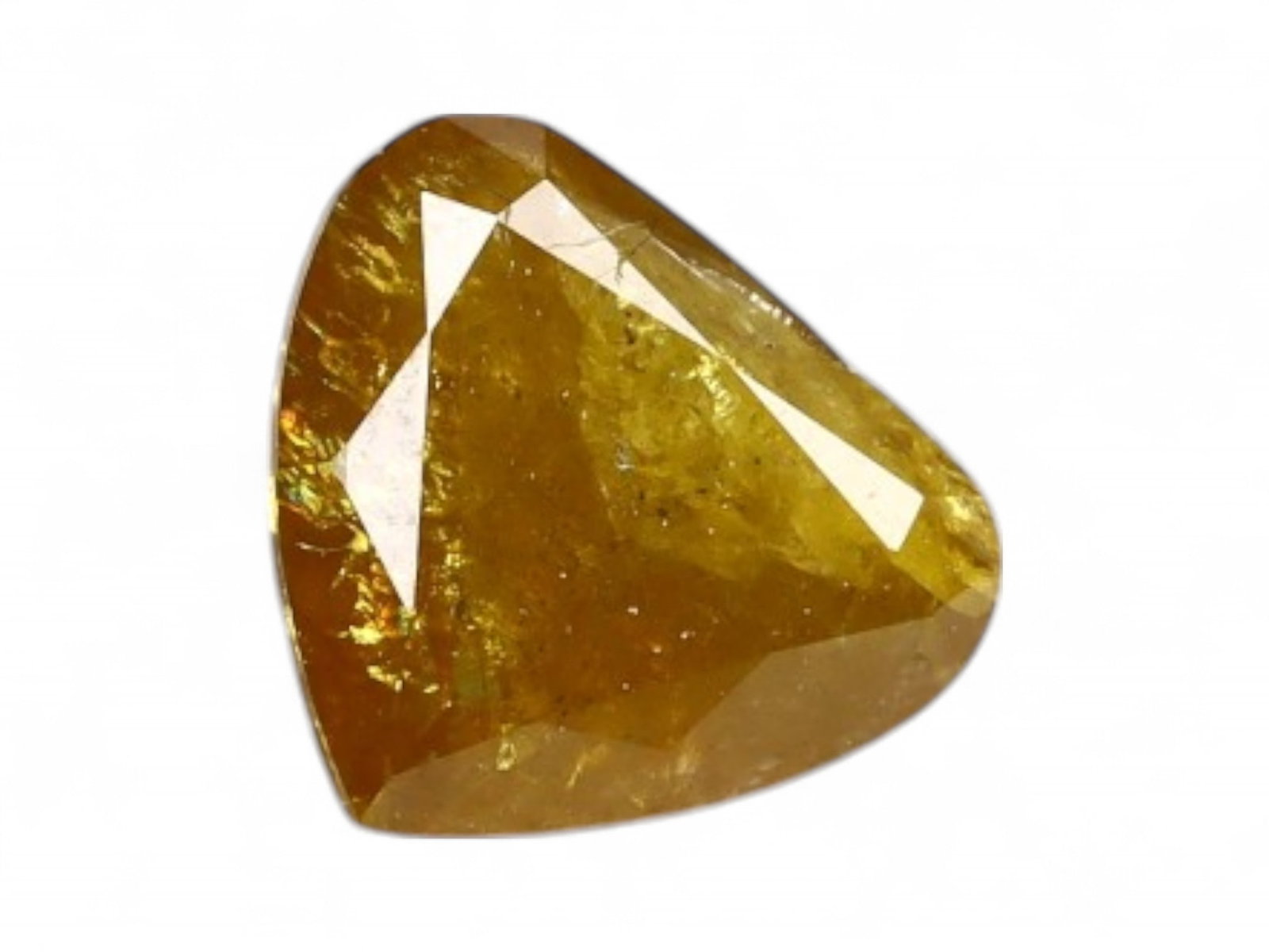 0.39ct Natural FANCY GOLDEN YELLOW Trillion-Cut Diamond, 5.0mm: A radiant study in geometry and hue, this 0.39ct trillion-cut diamond dazzles in a saturated fancy golden yellow tone with a warm amber undertone. Measuring 5.0mm at its widest point, its bold triangu
