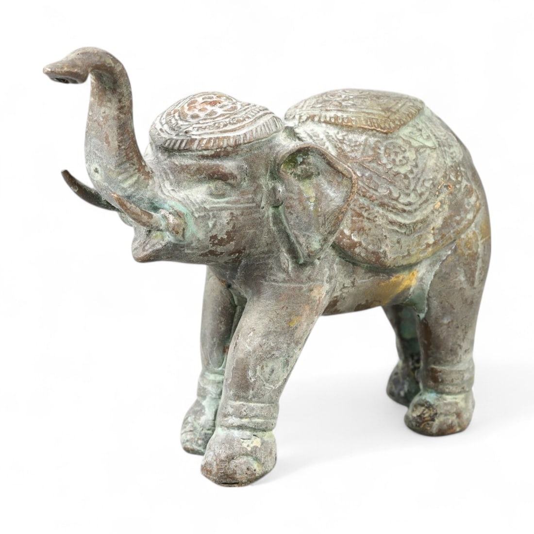 Antique Thai Bronze Caparisoned Elephant Sculpture, 19th Century, 420g (1 of 3)