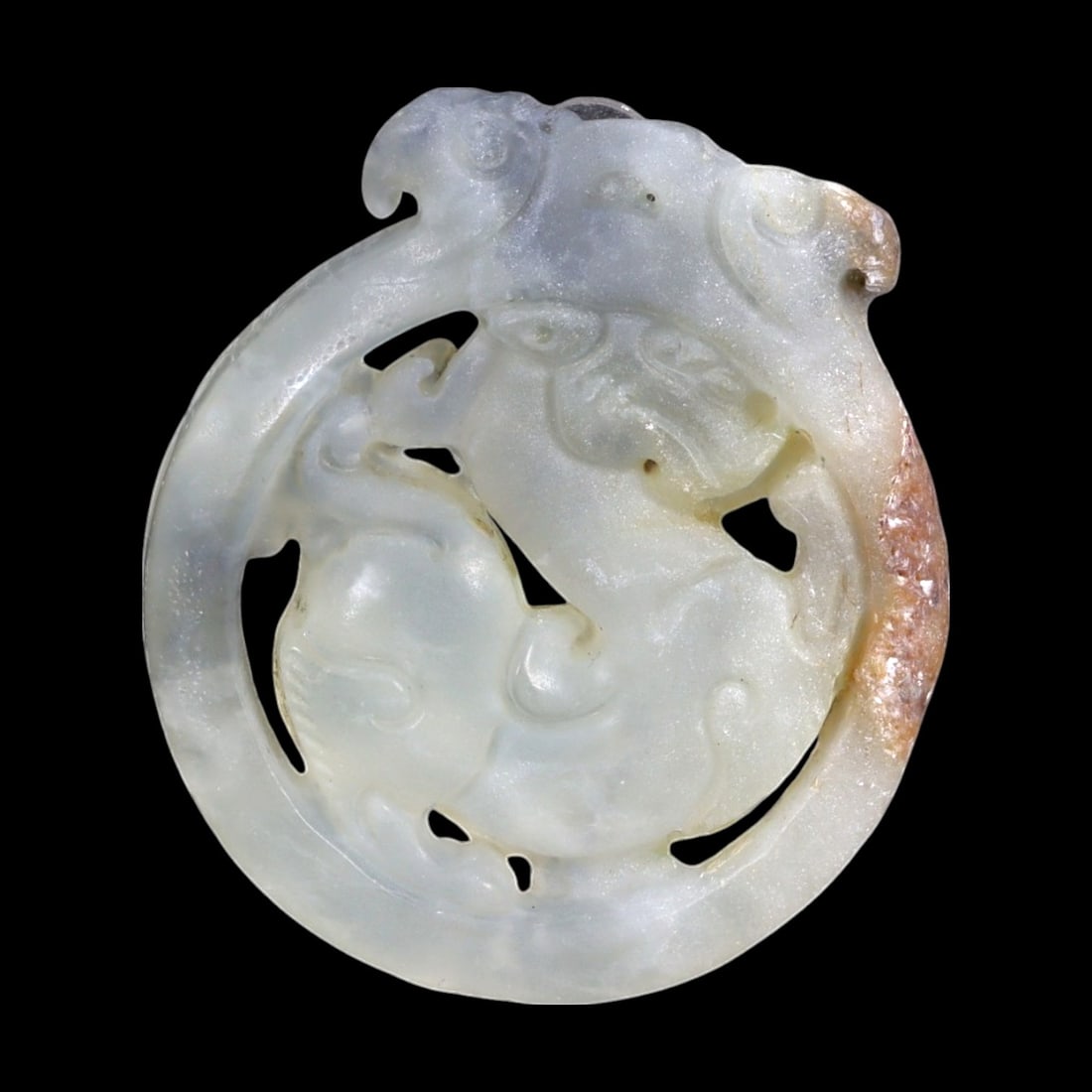 Antique Chinese Coiled Dragon Amulet Carved Nephrite Jade Pendant, 25g (1 of 2)