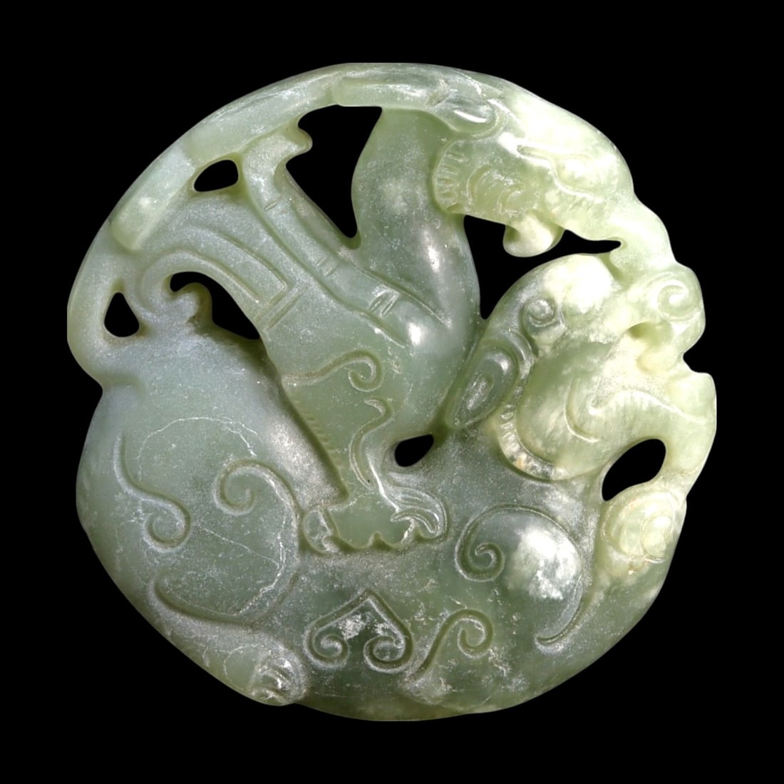 Antique Chinese Chi Dragon Coiled Energy Motif Nephrite Jade Amulet, 51g (1 of 2)