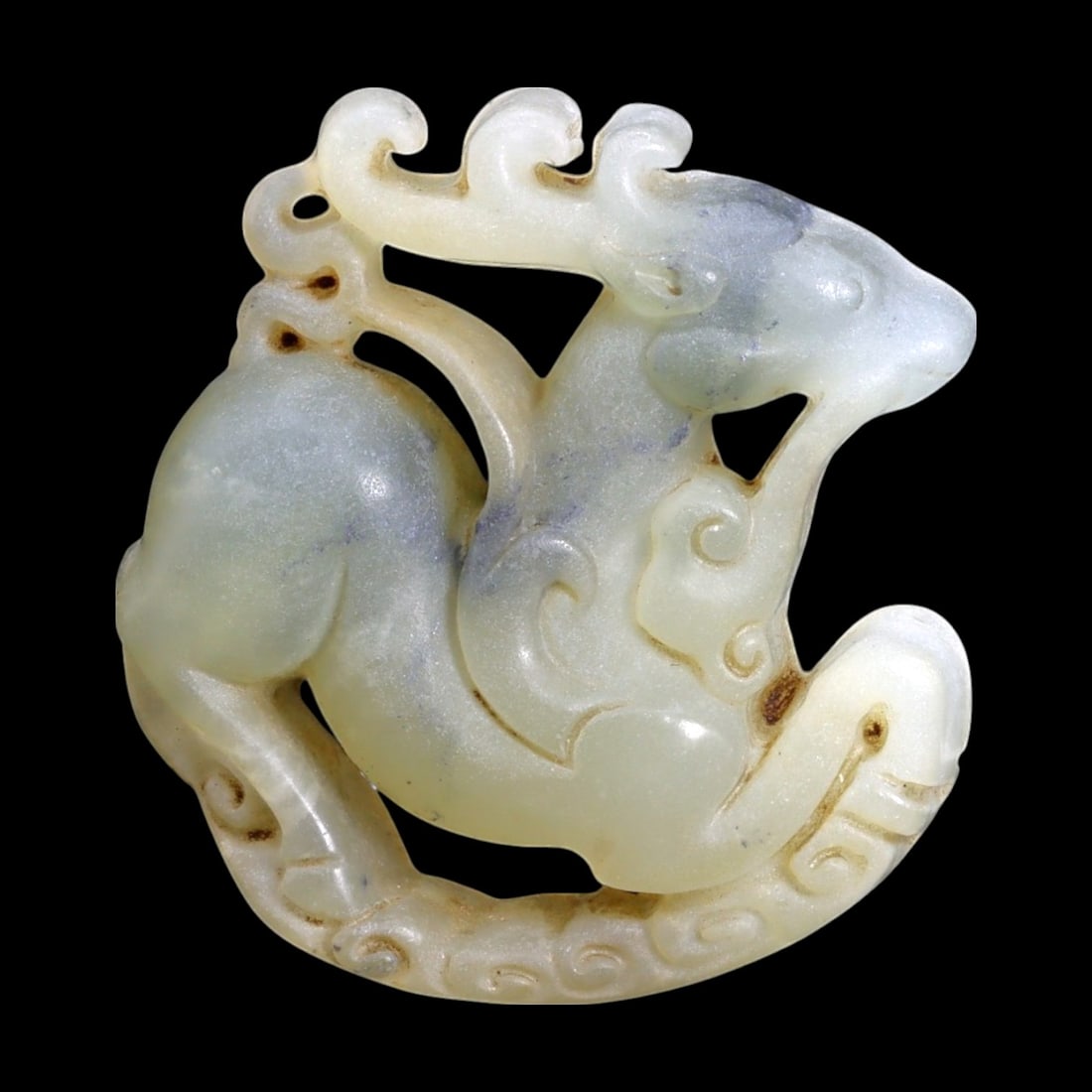 Antique Chinese Leaping Deer Longevity Symbol Nephrite Jade Amulet, 37g (1 of 2)