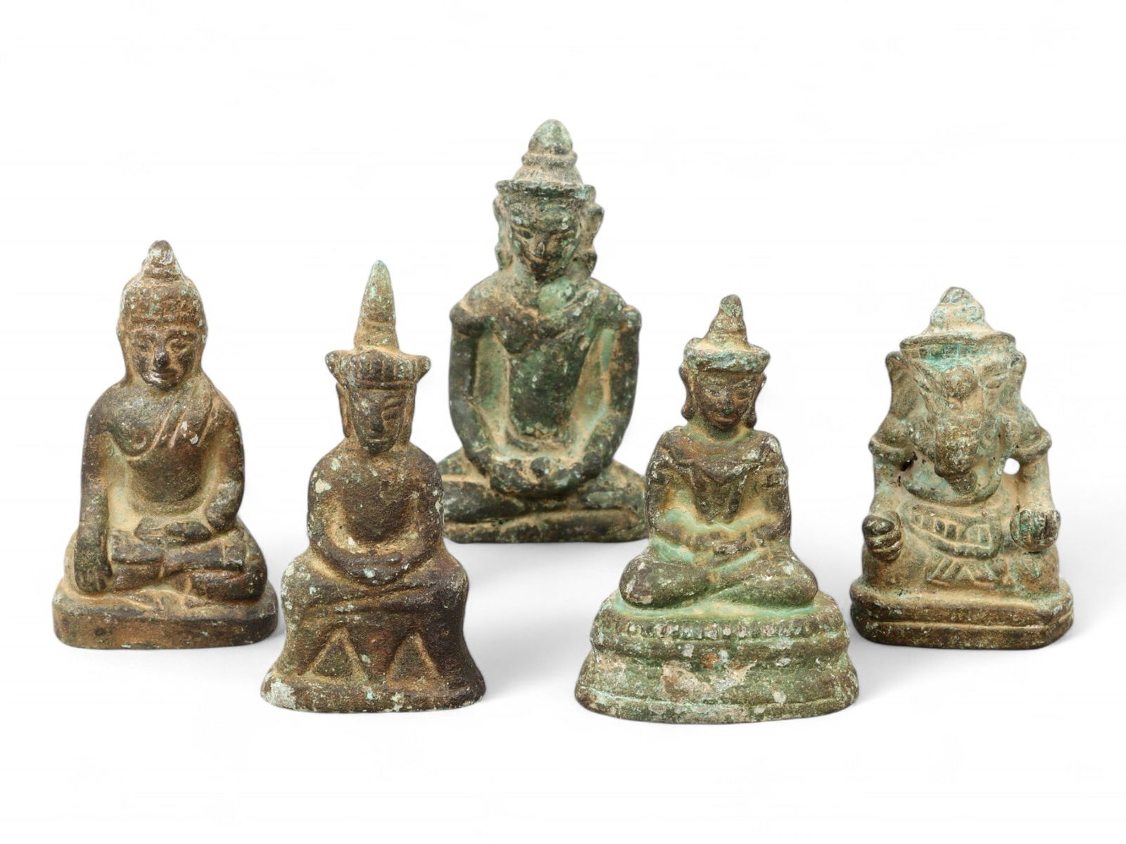 Ancient Southeast Asian Seated Buddha and Deity Bronze Figurines Group, c. 9th-13th Century CE, 213g (1 of 2)