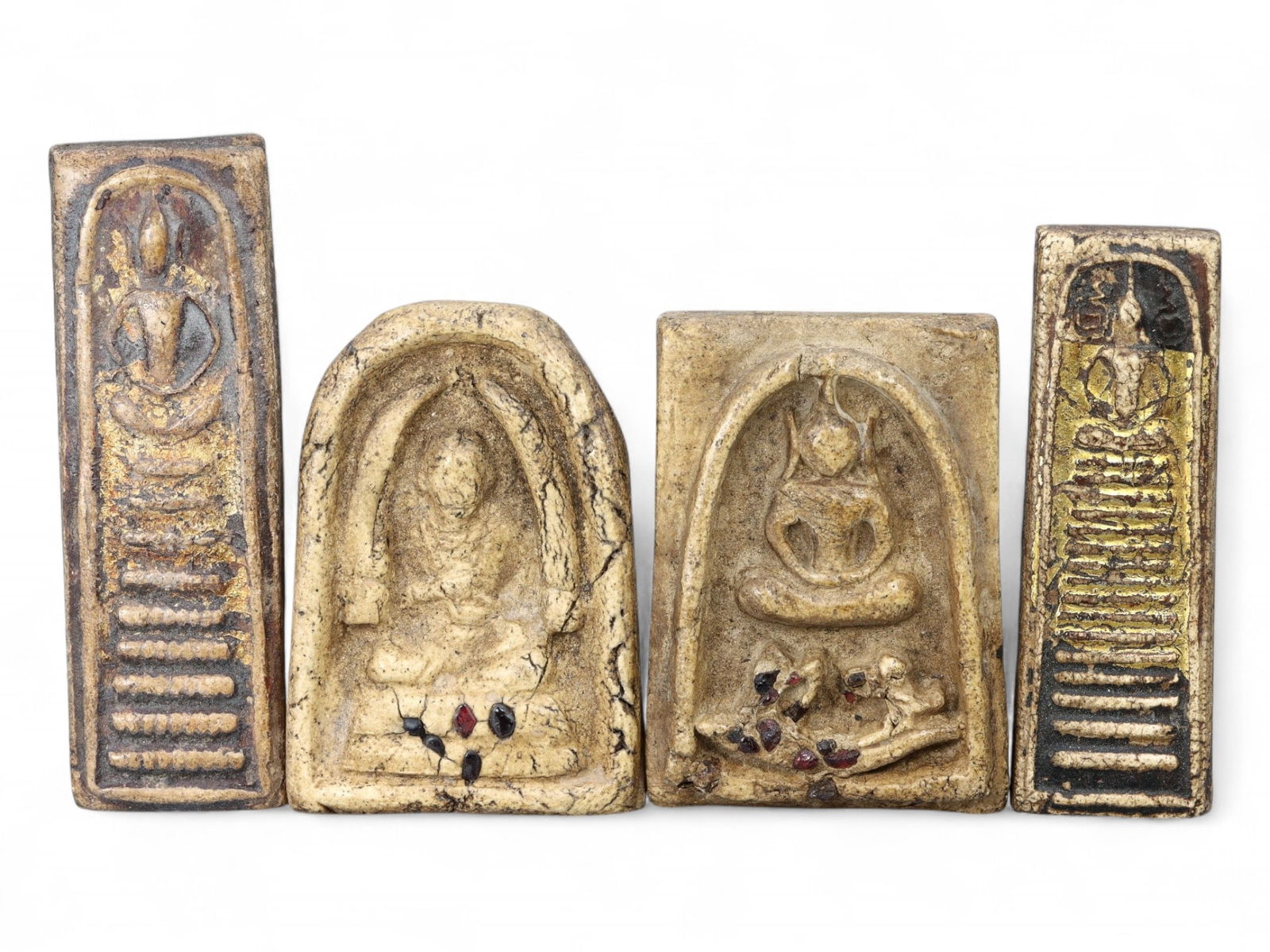 Antique Thai Gilded and Gem-Inset Temple Amulet Quartet, Early 20th Century, 141g (1 of 2)