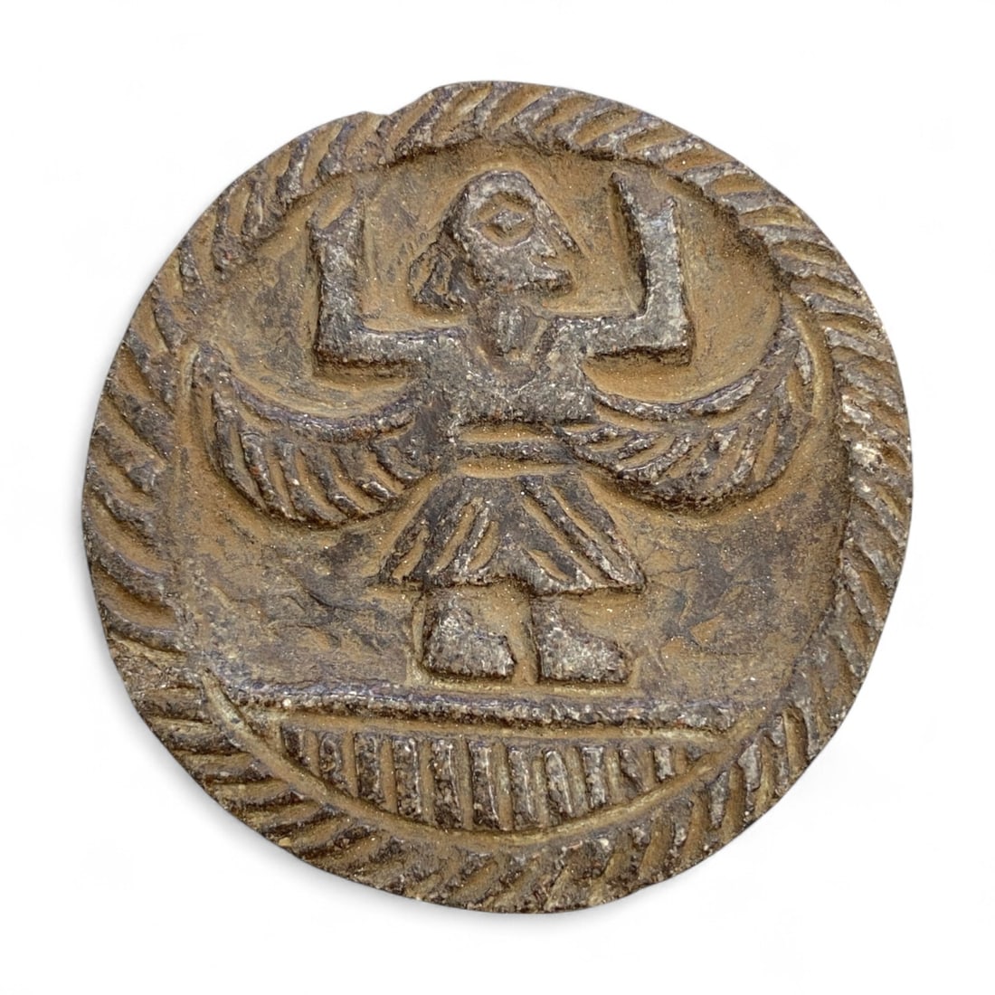 Ancient Mesopotamian Divine Worship Motif Carved Stone Disc, c. 2nd-1st Millennium BCE, 58g (1 of 2)