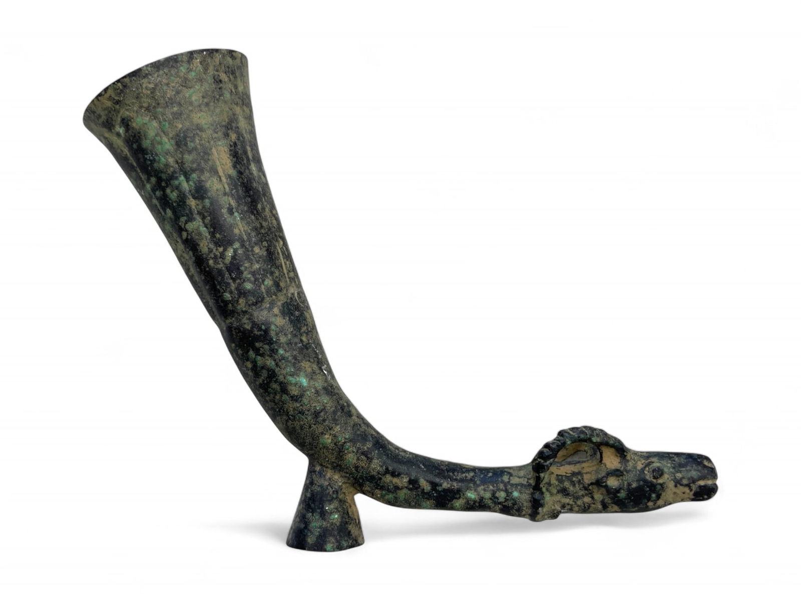 Antique Bronze Ritual Horn Pourer with Horse-Head Terminal, 15 cm, 98g (1 of 4)