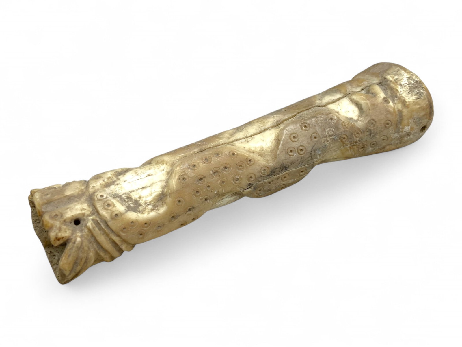 Ancient Coptic Egyptian Decorated Bone Relic Fragment, c. 5th-7th Century CE, 68g: This rare and finely incised Coptic Egyptian bone relic, dating to the 5th-7th century CE, offers a striking example of devotional craftsmanship from the early Christian period of Egypt. Measuring 13 