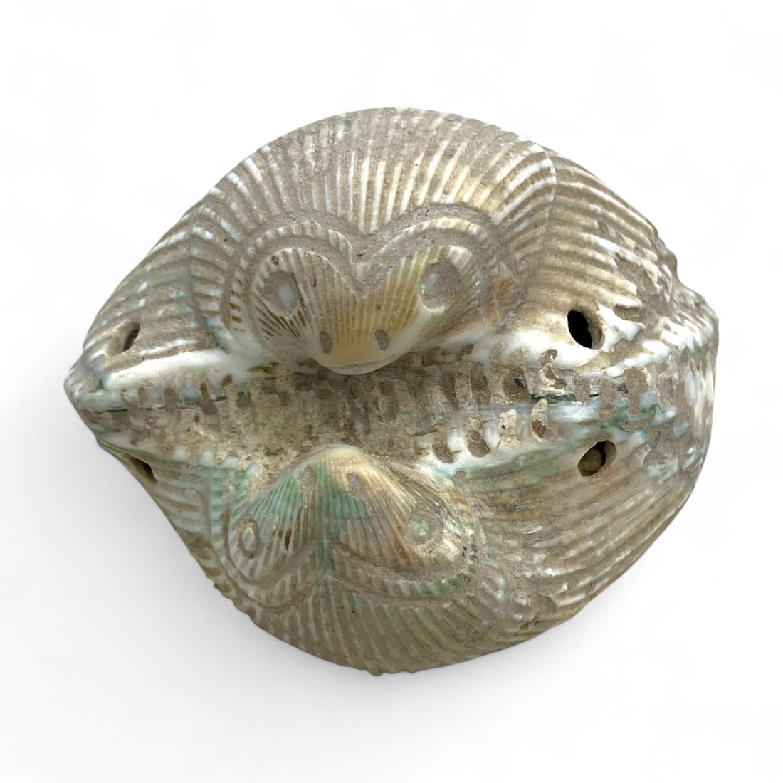 Ancient Carved Bivalve Shell Relic with Dual Serpent Motif, c. 1st Millennium BCE, 172g (1 of 4)