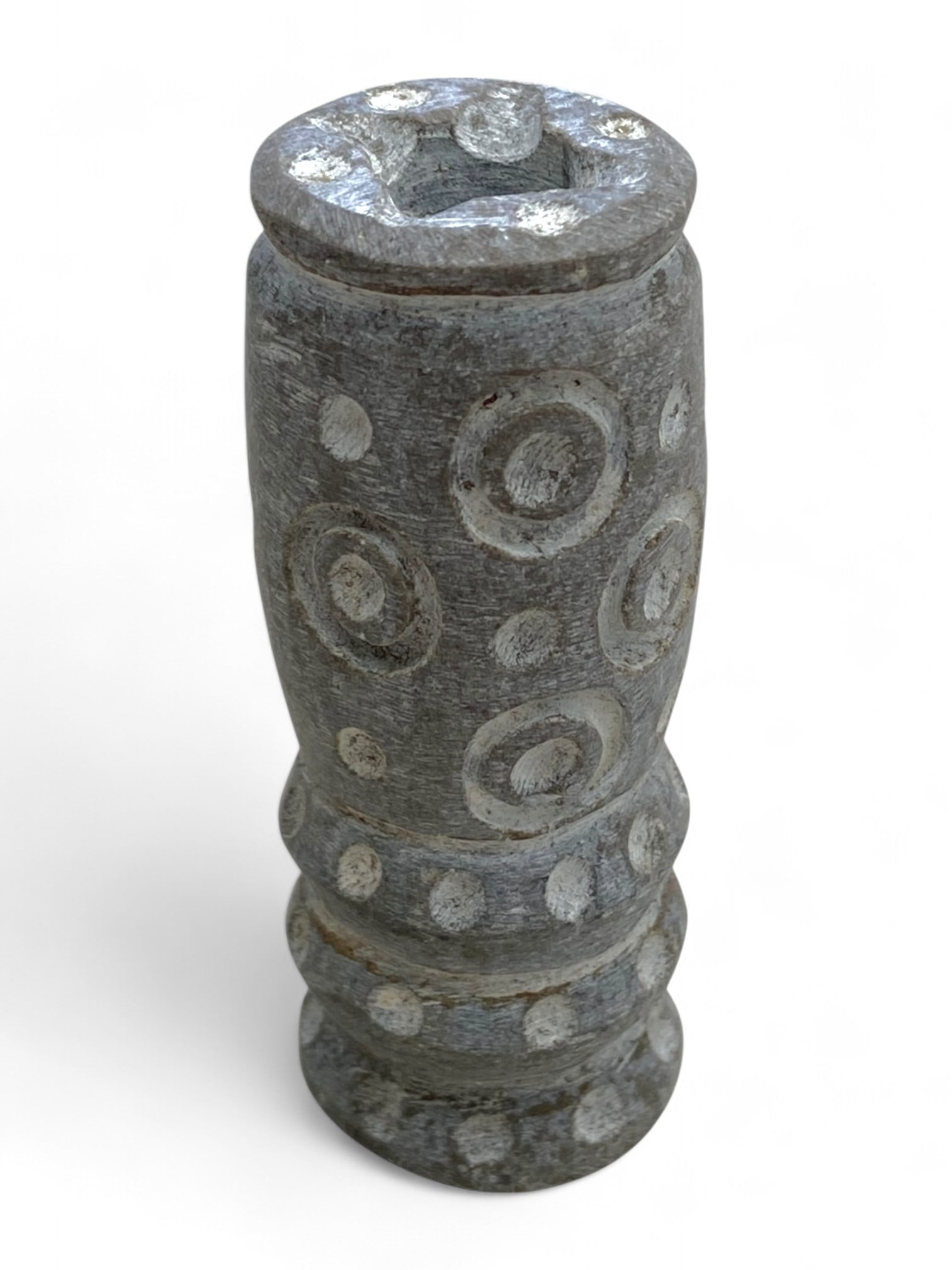 Ancient Bactrian Kohl Vessel in Carved Schist with Dot-and-Ring Motif, 2nd-1st Millennium BCE, 75g (1 of 2)
