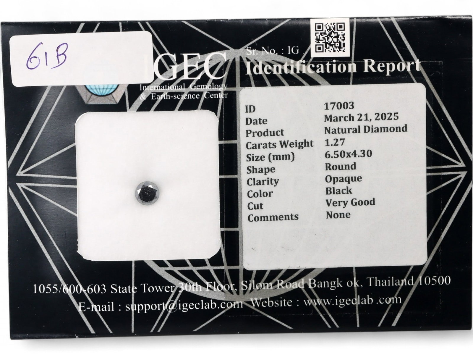 1.27ct Natural Fancy black Diamond - Round Cut, Certified: Striking in its sculptural minimalism, this Natural Fancy black diamond exhibits a rich opaque body and a refined round rose cut that lends antique allure with a modernist edge. The stone is certified