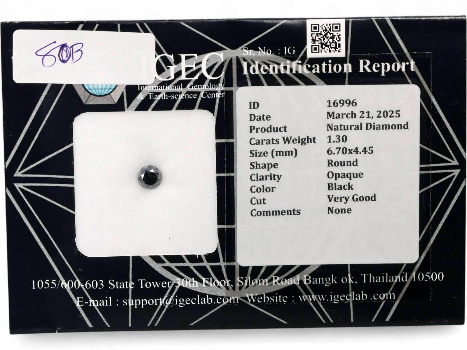 1.30ct Natural Fancy black Diamond - Round Cut, Certified: Striking in its sculptural minimalism, this Natural Fancy black diamond exhibits a rich opaque body and a refined round rose cut that lends antique allure with a modernist edge. The stone is certified