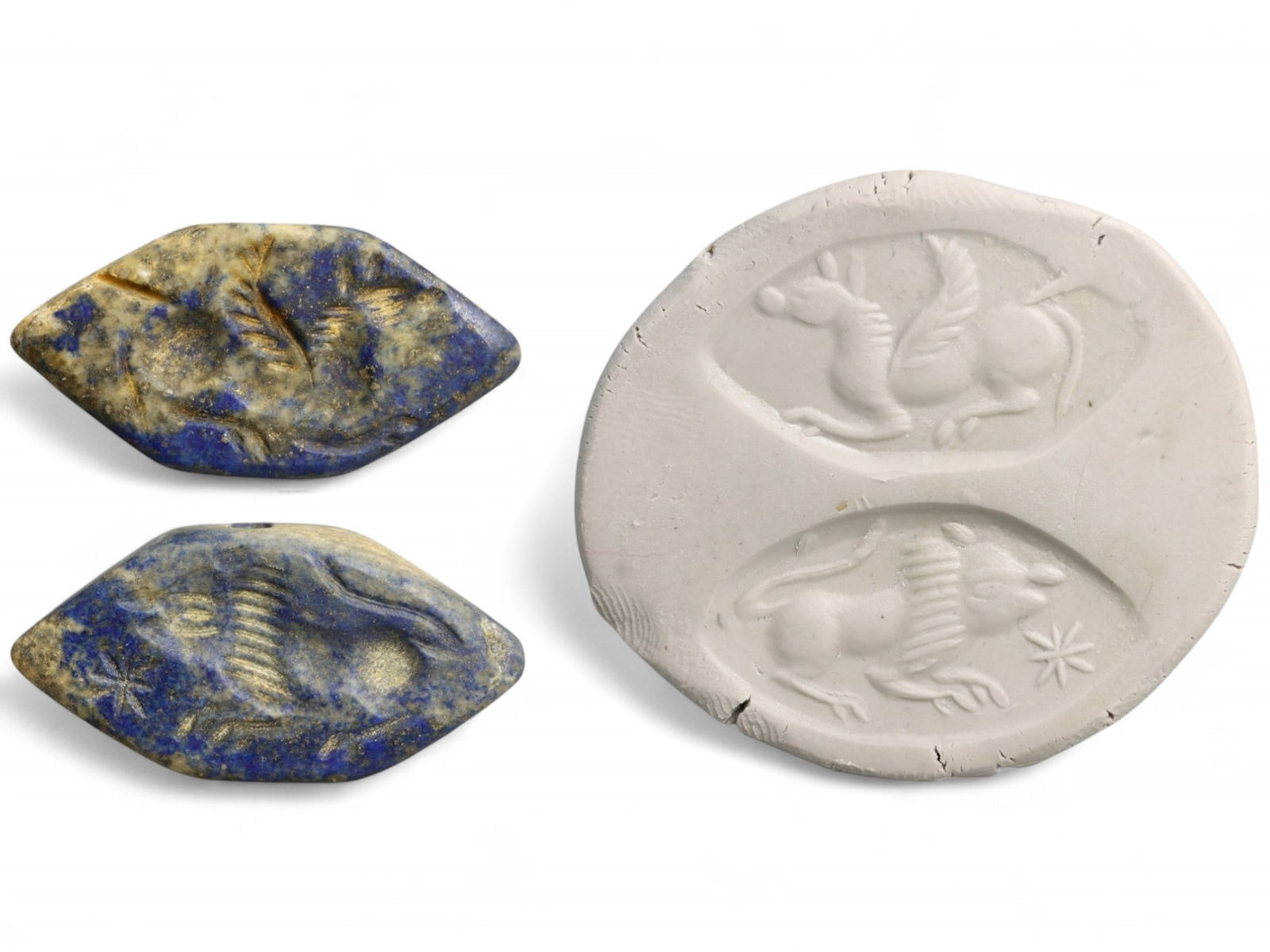 Ancient Elamite Winged Creature Lapis Lazuli Double-Convex Stamp Seal, c. 2200-1800 BCE, 7g (1 of 3)