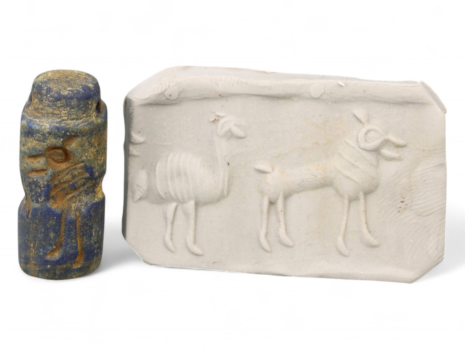 Ancient Mesopotamian Dual Animal Motif Lapis Lazuli Cylinder Seal Bead, 2nd Millennium BCE, 9g (1 of 4)