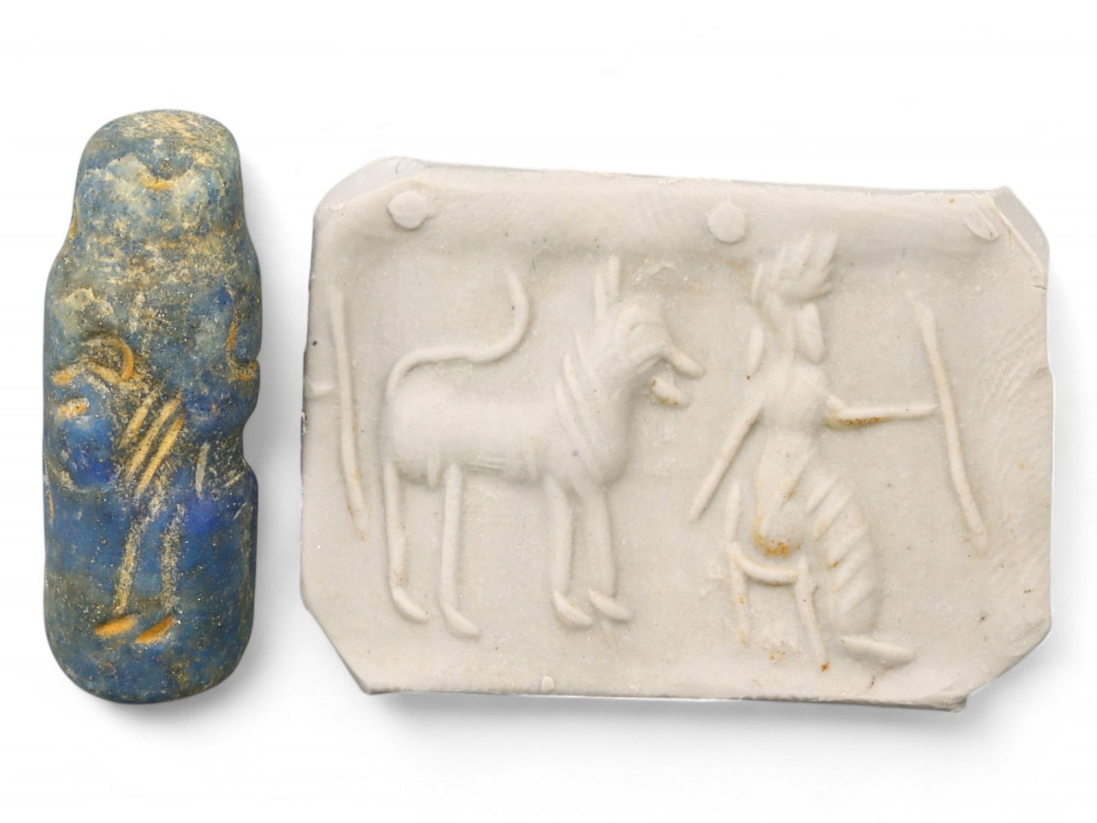 Ancient Akkadian Deity and Beast Motif Lapis Lazuli Cylinder Seal, c. 2350-2150 BCE - 6g (1 of 3)