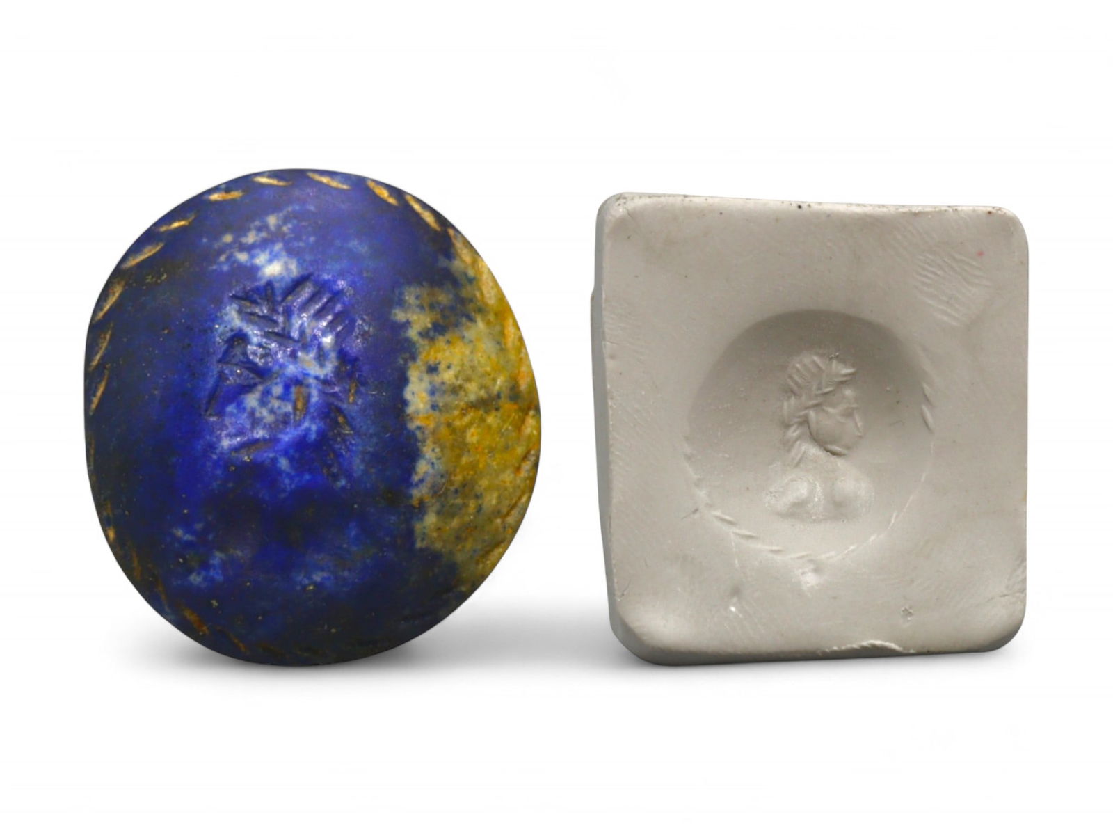 Ancient Parthian Cabochon Lapis Lazuli Intaglio Seal of Laureate Bust, c. 1st Century BCE, 6g (1 of 1)