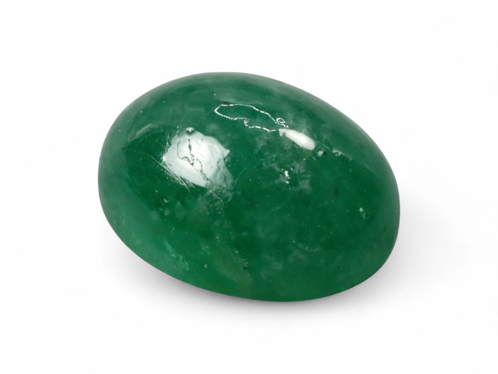 10.10Ct Natural ZAMBIAN Emerald Oval Cabochon: This 10.10-carat Zambian emerald cabochon offers a bold presence with its deep verdant hue and gently domed profile. The surface is polished to a luminous glow, revealing internal inclusions and cloud