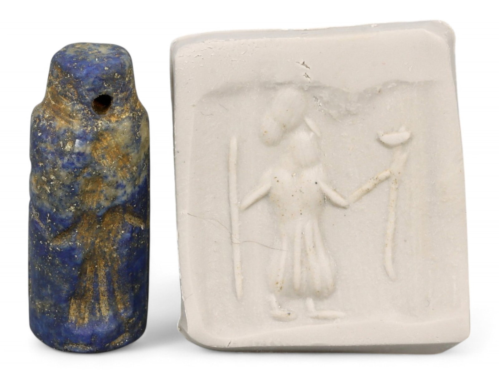 Ancient Early Dynastic Standing Figure Cylinder Seal in Lapis Lazuli, c. 3rd Millennium BCE, 6g (1 of 4)