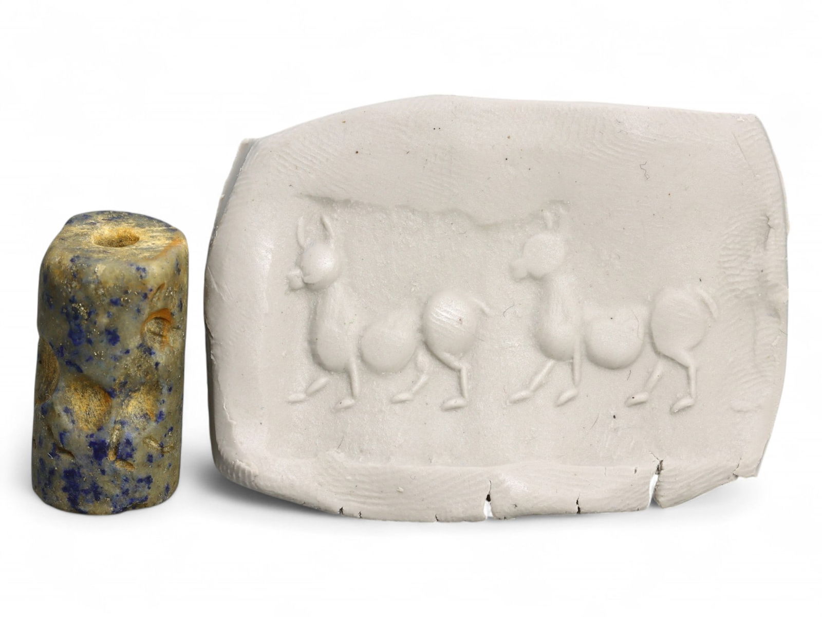 Ancient Mesopotamian Lapis Lazuli Cylinder Seal of Grazing Goats, c. 3rd Millennium BCE, 9g (1 of 4)