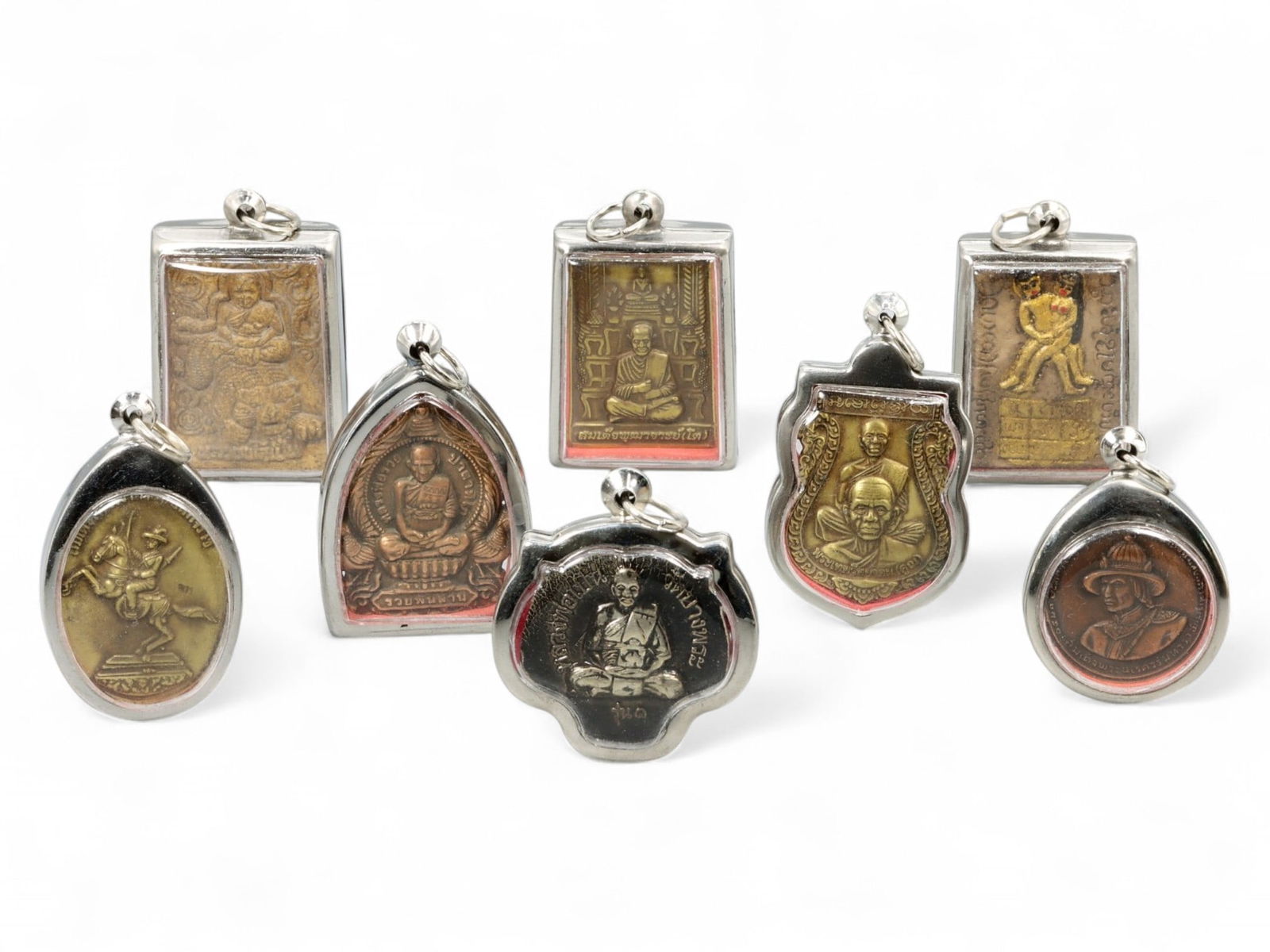 Vintage Thai Bronze and Brass Monk & Warrior Amulet Set, 8pcs, 199g (1 of 2)