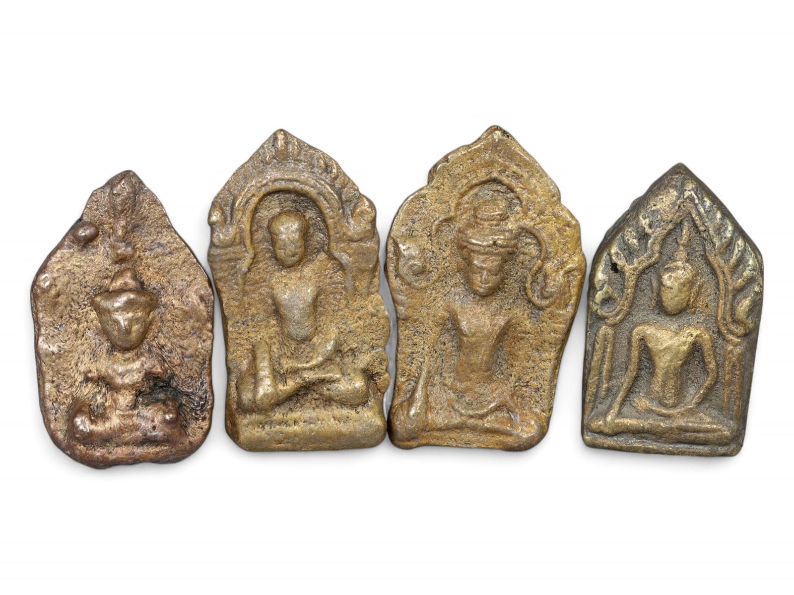 Antique Thai Bronze Buddha Amulet Quartet, 4.6-5.3cm, 208g (1 of 2)