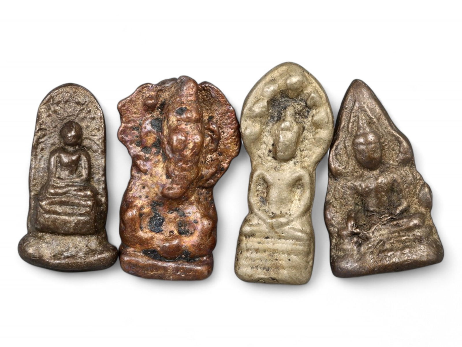 Antique Thai Bronze Miniature Amulet Lot Depicting Buddha and Tantric Form, Early 20th Century, 129g (1 of 2)